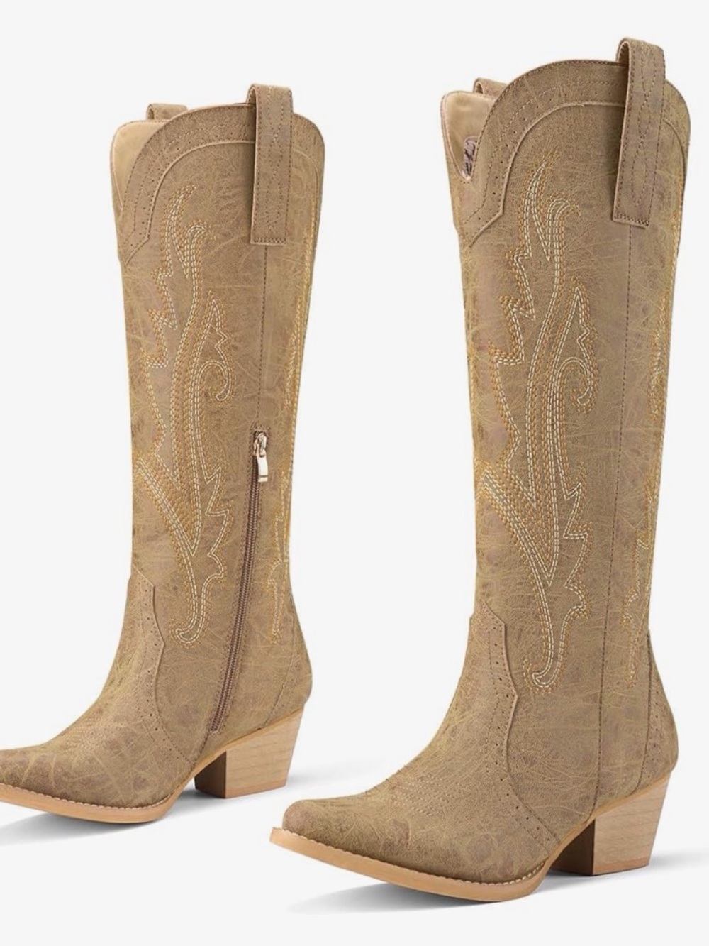Knee-High Western Heeled Boots in Tan